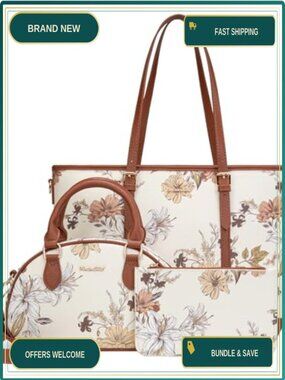 Large Faux Leather Tote Crossbody Wallet Set Floral Work Bag